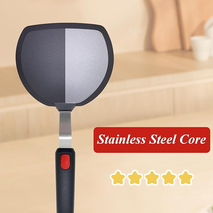 Silicone Spatula Turner Set of 2, Heat Resistant Pancake Spatulas for Nonstick Cookware Pan, Wide Slotted Cooking Spatula for Omelette Egg Fish, Thin Flexible for Kitchen Use, Dishwasher Safe, Black