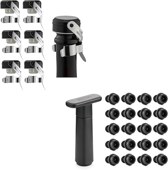 WOTOR Wine Saver Vacuum Pump with 20 Stoppers, Reusable Bottle Sealer Keeps Wine Fresh