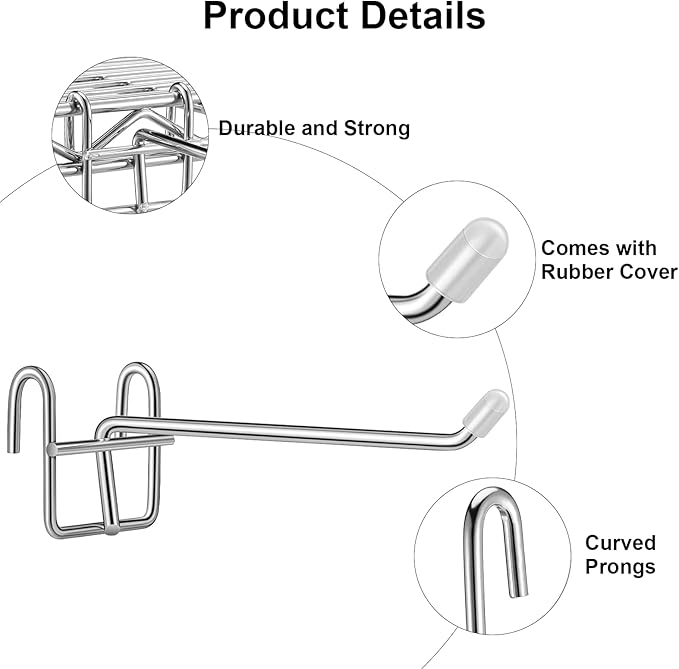 Hooks for Wire Shelving, Multi-Purpose Durable Hanging Wire Shelving Hooks with Rubber Cover for Wall Grid Panels (6 Pack)