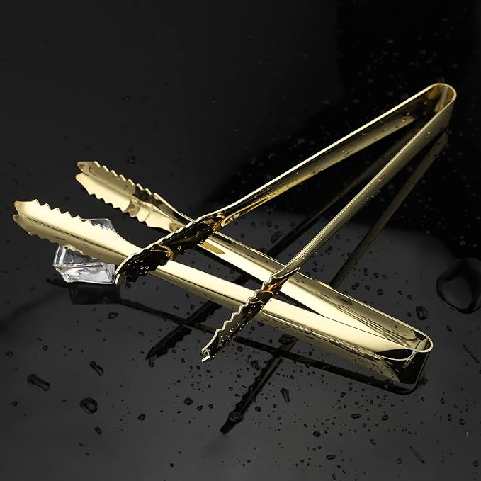 MSY BIGSUNNY 7 Inch Ice Tongs, Thickened Stainless Steel Sugar Cube Serving Tongs with Teeth for Tea, Party, Coffee, Bar, Food - Set of 2, Golden