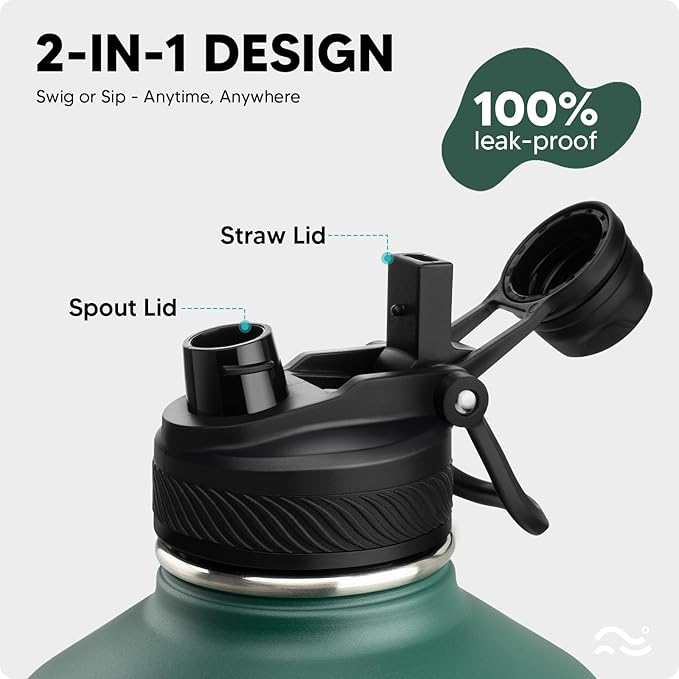 Swigina Insulated Water Bottle with Silicone Boot (36hrs Cold/18hrs Hot) - DIY Stickers, [2-in-1 Lid], BPA Free, 128 oz