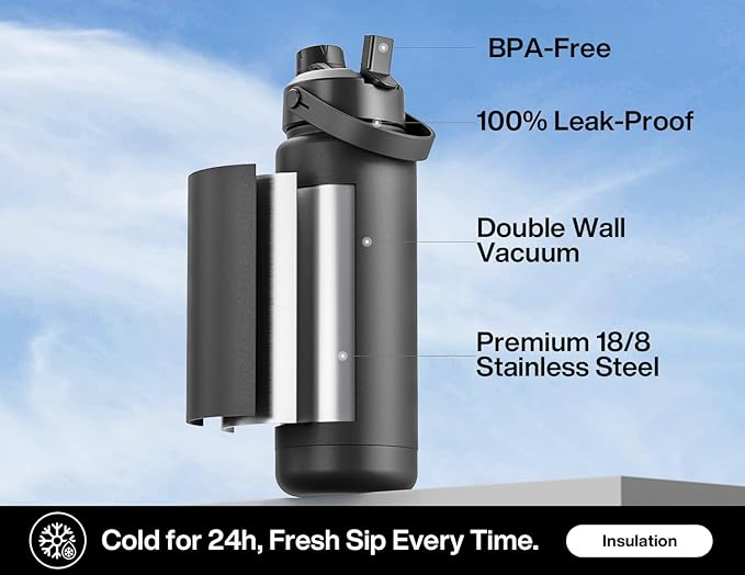 POWCAN 32 oz Insulated Water Bottle with 2-in-1 Straw and Spout Lid, Keep Cold 24H, Leak-Proof, BPA-Free, Double Wall Stainless Steel Water Bottle for Sports, Gym, Travel and School (Moonlight Garden)