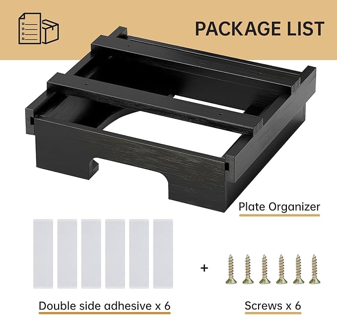 Paper Plate Dispenser, 9-inch Bamboo Paper Plate Dispenser Under Cabinet, Kitchen Counter Vertical Holder Organizer Countertop Caddy Black