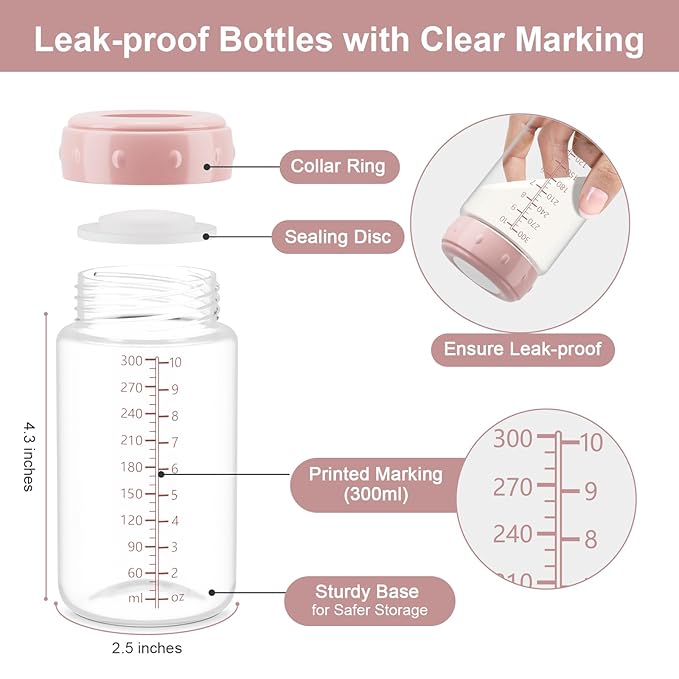 6PCS Breastmilk Storage Bottle, BPA Free Wide-Neck Spectra Bottles for Pumping, Storage Collection Baby Bottles for Fridge & Momcozy Breast Milk Cooler, Breastfeeding Bottle, 10 oz