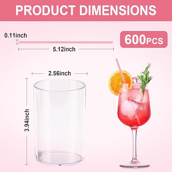 600 Pcs Pink Coffee Stirrers Stir Sticks Set - Acrylic Stir Stick Holder Cocktail Straws Bar Straws Drink Stirrers for Coffee Whiskey Valentines Day Disposable Drinking Straws Party Supplies