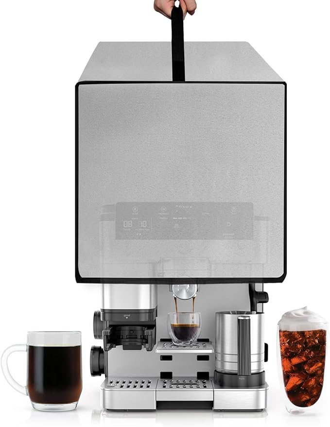 Drip Coffee Maker Cover Luxe Café Machine Lid Waterproof Antistatic Nylon Case Compatible with Ninja Espresso Machine Cappuccino Latte Makers ES601,Silver