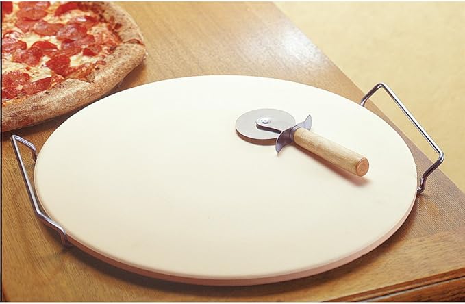GoodCook Oven to Table Ceramic Stoneware Pizza Stone with Metal Rack, 14.75", White