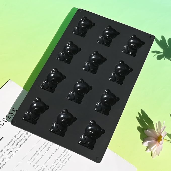 Silicone Chocolate Mold for Decorating, 12 Cavity Bear Shaped Candy Molds for Baking Supplies, Molds for Chocolate, Cake, Ice Cube, Gummy, Resin, Soap Making (G_ Bear)