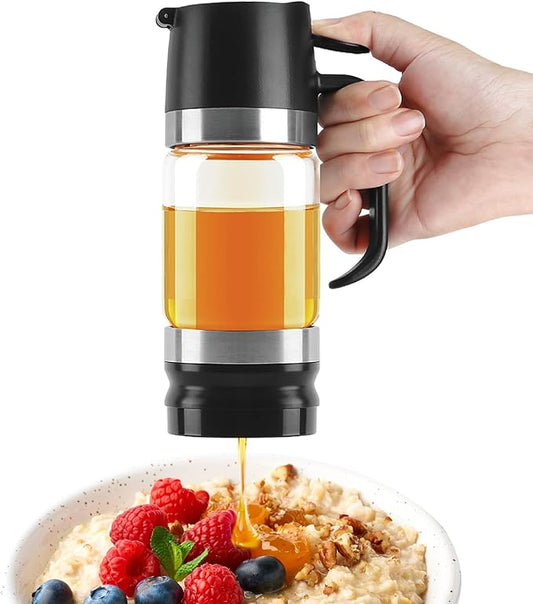 Aelga Glass Honey Dispenser No Drip - 9 OZ Honey Pot Honey Jar with Handle - Maple Syrup Dispenser