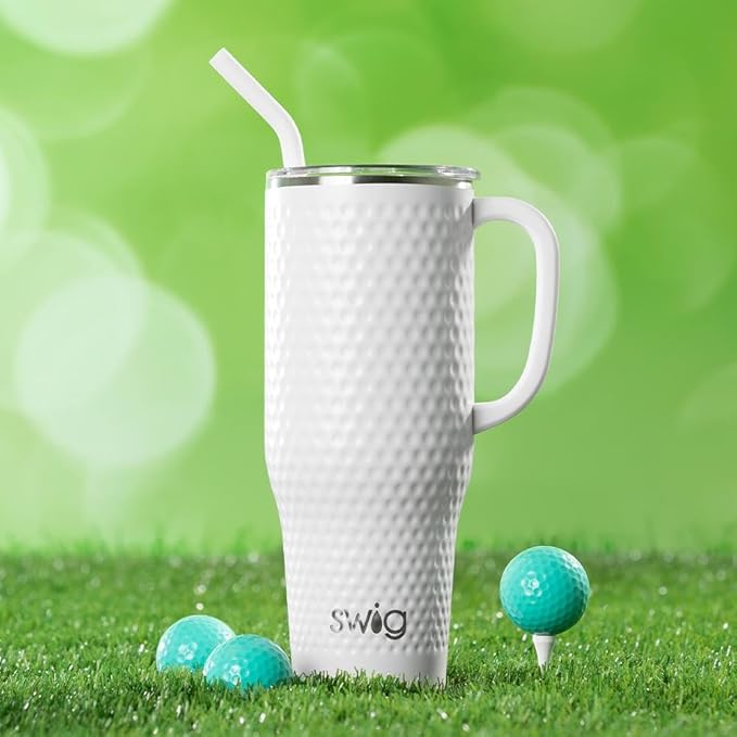 Swig Life 40oz Mega Mug, 40 oz Tumbler with Handle and Straw, Cup Holder Friendly, Dishwasher Safe, Extra Large Insulated Tumbler, Stainless Steel (Golf)