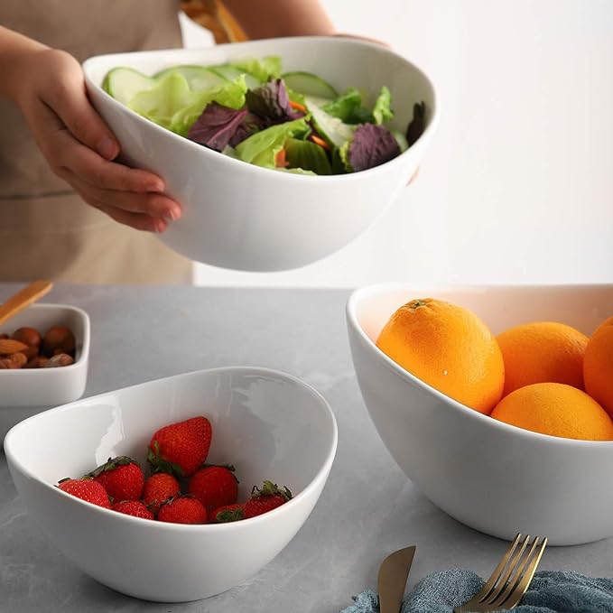 Porcelain Large Serving Bowl Set (9 inch),48 Oz Big Salad bowls, Large Serving Dishes for Entertaining, Party Dinner,Side Dishes, Oval Shape, Microwave & Dishwasher Safe,Set of 2, White