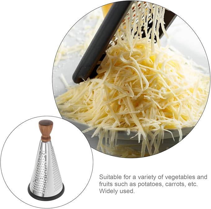 Cabilock 9 Inch Cone Cheese Grater with Wooden Handle Multi-Function Stainless Steel Vegetable Shredder for Kitchen Use Manual Cone Grater for Cheese and Chocolate