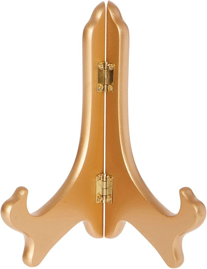 Bard's Hinged Gold-toned MDF Wood Plate Stand, 7" H x 6" W x 4.25" D (7" - 9" Plates), Pack of 3