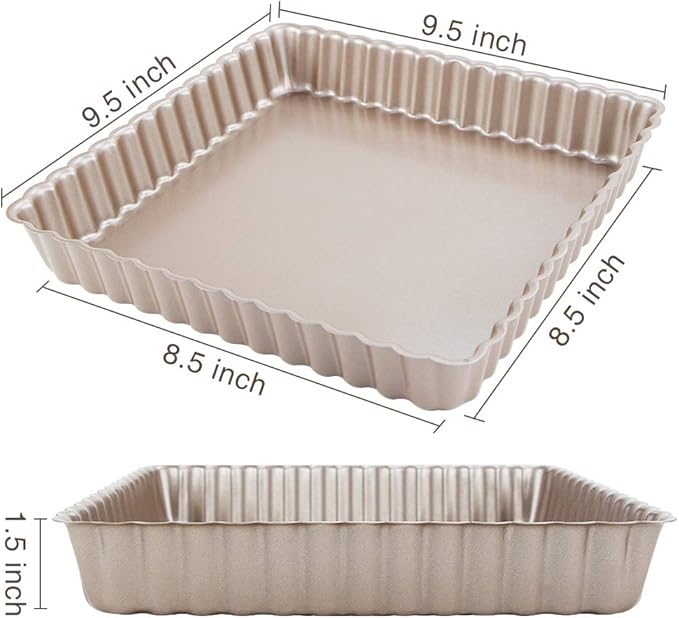 Webake Square Tart Pan, 9 by 9 Inch Tart Tin with Removable Bottom, Non-Stick Carbon Steel Quiche Pie Pan for Baking