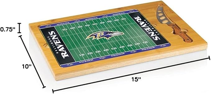 PICNIC TIME NFL Football Field Icon Glass Top Cutting Board & Knife Set, (Parawood & Bamboo)