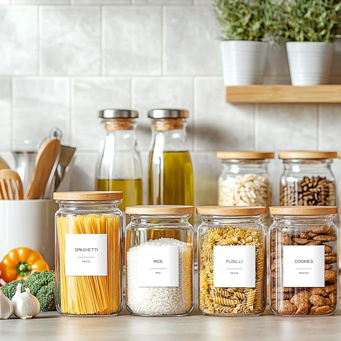288 Pantry Labels for Food Containers, Preprinted Minimalist Waterproof Stickers for Organizing Storage Bins, Jars and Kitchen