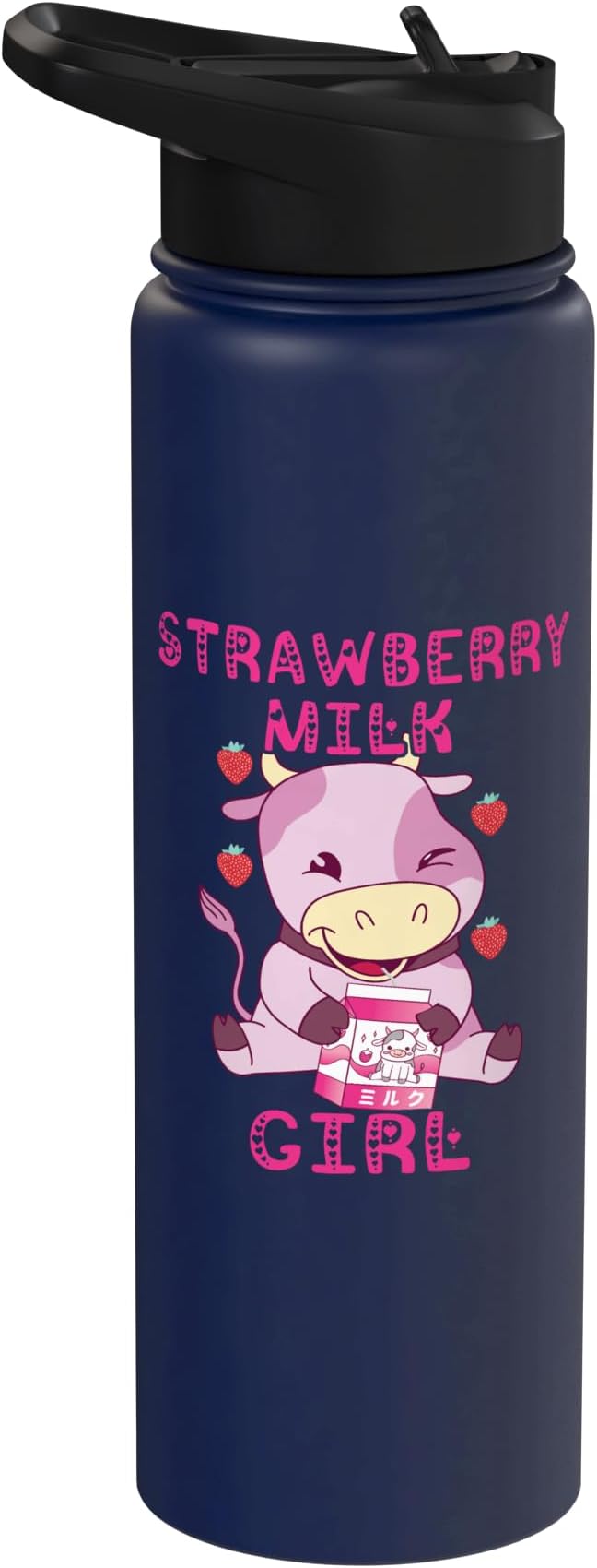 Strawberry Milk Girl Japanese Strawberry Shake Cute Pink Cow Stainless Steel Insulated Water Bottle