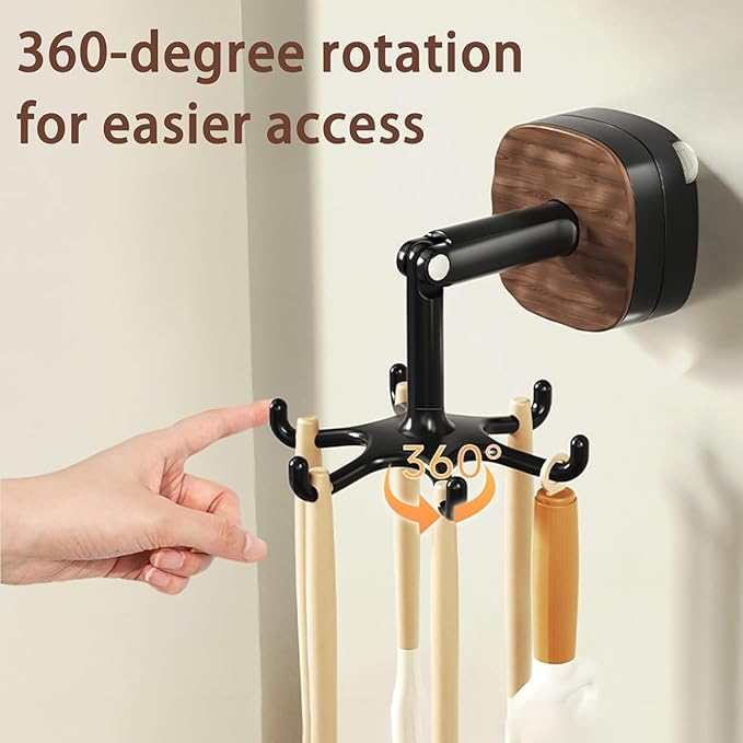 Wall Mounted Rotating Hooks with Suction Cup, Upgraded Suction Cup Hooks 360 Degrees Rotating Folding Adhesive Hooks,Multi-Hook Design for Kitchen Utensils, Tool-Free Installation (2PCS)