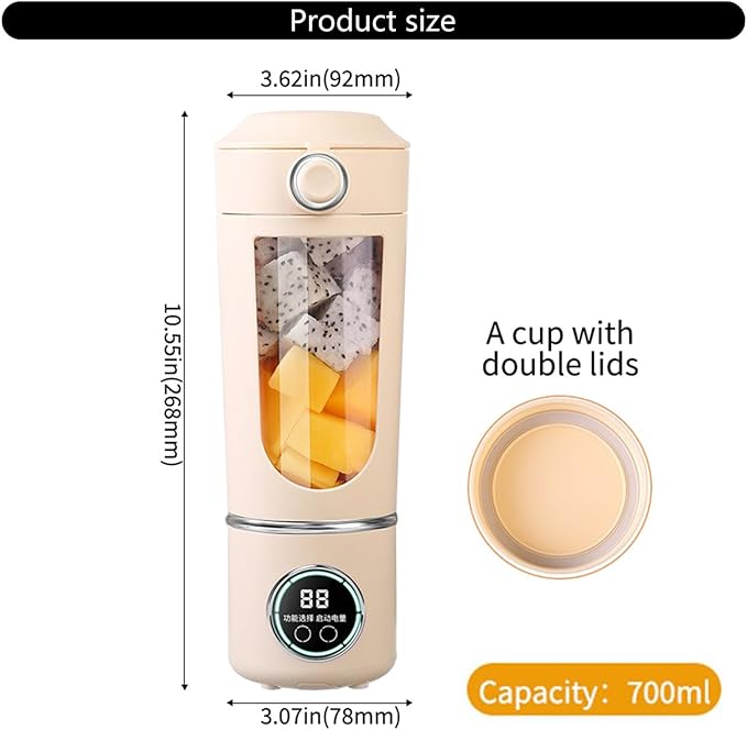 Electric Blender Cup - 700ml USB Rechargeable Fruit Mixer | Electric Vegetable Juicer - for Women Men Teens Adults Kitchen Gym Travel Dormitory Apartment Hotel School