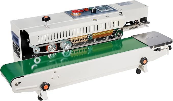 VEVOR Continuous Bag Band Sealing Machine, 0.24-0.47 in/6-12 mm Seal Width, Horizontal Band Sealer Machine with Digital Temperature Control, Bag Sealer for 0.02-0.8 mm Plastic Bags, Inflation Function