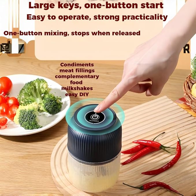 300ML USB Rechargeable Electric Garlic Chopper, Mini Portable Veggie Cutter with Eggbeater&4/6 Knife Heads, Veggie Chopper with Container and Lid, Vegetable Crusher (B)