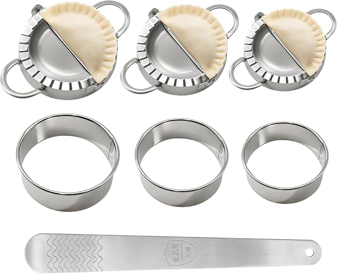 3-in-1 Stainless Steel Dumpling & Empanada Maker Set | Professional Press Mold with 3 Sizes (3.8", 5", 6") & Dough Cutters, Stuffing Scoop | Dishwasher Safe for Easy Clean
