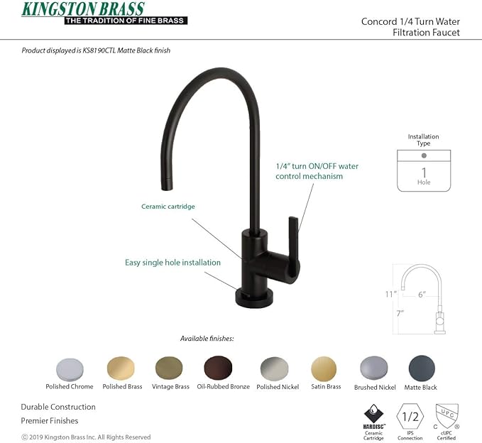 Kingston Brass KS8197CTL 1/4 Turn Water Filtration Faucet, Brushed Brass