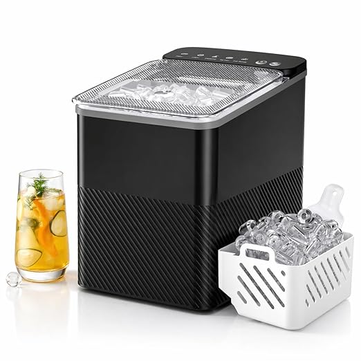 MAYVI Countertop Ice Maker Machine - 9 Cubes in 6 Mins, 26lbs/24Hrs, Portable Self-Cleaning Ice Machine with Basket & Scoop, 2 Sizes Bullet Ice for Home, Kitchen, Office & Party(Black)