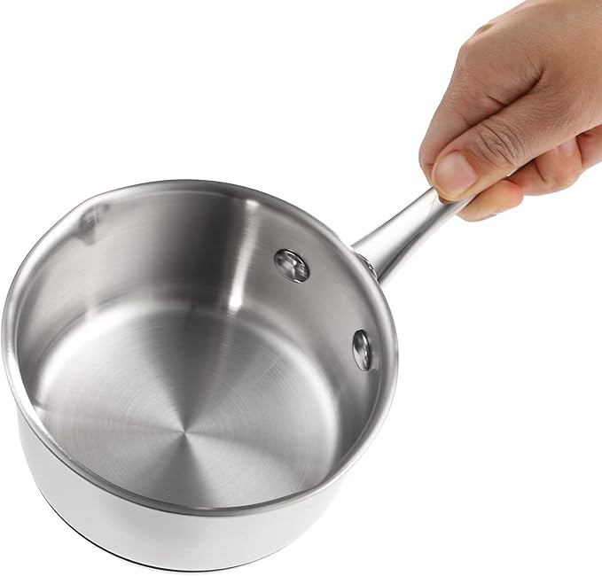 DEAYOU 18/10 Stainless Steel Butter Warmer Measuring Pan, 0.5-Quart Milk Warmer Pot with Dual Pour Spouts, 17OZ Small Sauce Pan for Stove Top, Chocolate Melting, Coffee Tea Soup Warming