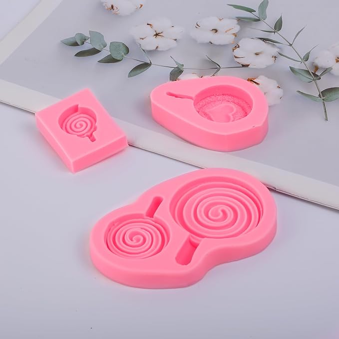 3 Pcs Love Lollipop Fondant Molds Bow Lollipop Silicone Mold,for Birthday Parties, Weddings Cake Decoration Chocolate Candy Muffins Marzipan Flower Paste DIY Epoxy Polymer Clay