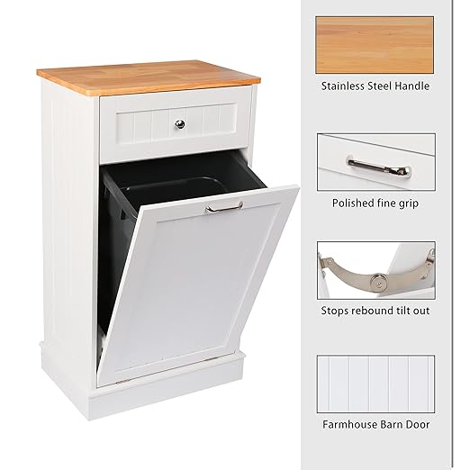 TOLEAD Tilt Out Trash Cabinet Free Standing 10 Gallon Recycling Trash Can Cabinet for Farmhouse Kitchen,Living Room, Dining Room, White