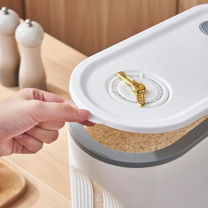 Sooyee 11Lbs Rice Dispenser,Rice Container with Lid Measuring Cylinder Moisture Proof Household,Food Dispenser for Rice, Grains Legumes and Corn