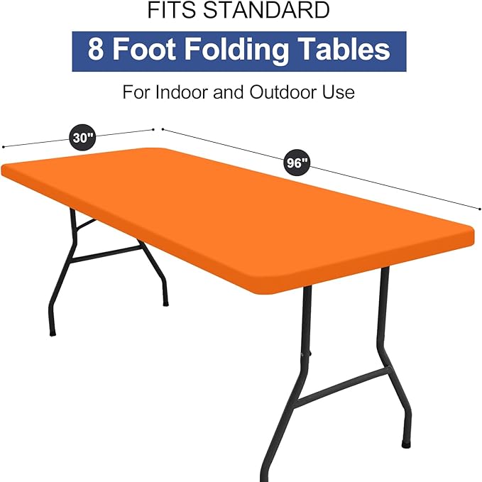 homing Rectangle Table Cloth Cover, Waterproof Polyester Elastic Fitted Tablecloth, Fits for 8 Foot Folding Tables, Washable Table Protector for Picnic, Camping, Outdoor (Orange, 30" x 96")