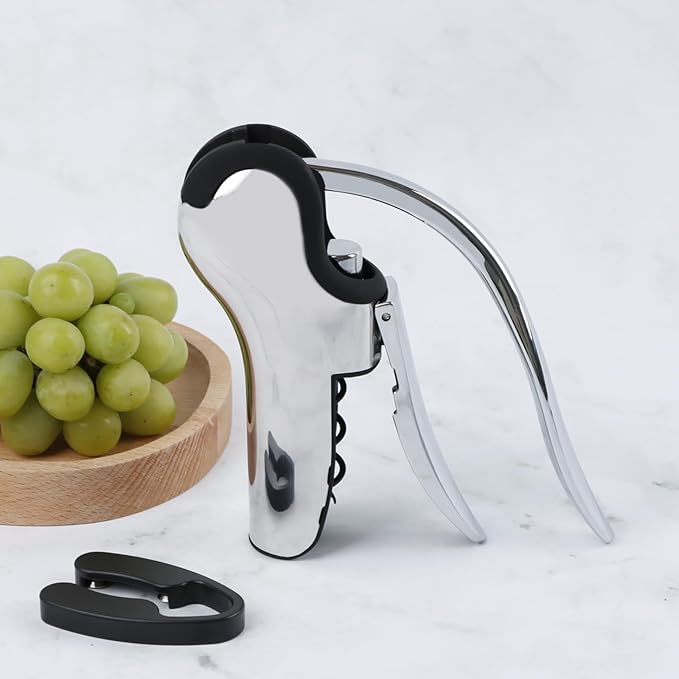KAYCROWN Stainless Steel Wine Bottle Opener, Vertical Lever Corkscrew with Built-in Foil Cutter Design, Manual Handheld Corkscrew with Ergonomic Lever Pump