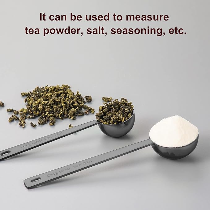 Safring Premium Coffee Scoop Set, Set of 2, Metal Stainless Steel Long Handle Coffee Scoop, Measuring Coffee Spoons Contains 1 Tablespoon (15 ml) and 2 Tablespoons (30 ml) Spoon-Black