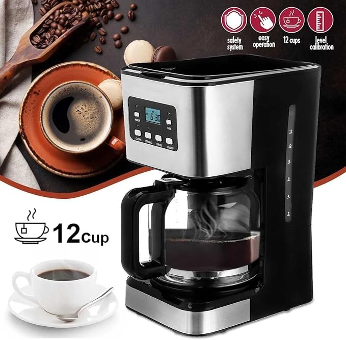 950W electric coffee machine 12 cups automatic drip coffee machine with coffee pot 220V automatic insulation function for home office use, WHITE