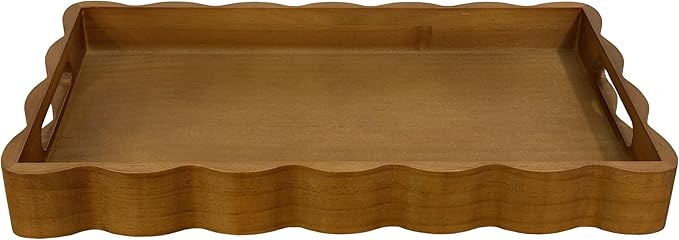 JUIOETURPine Wood Decorative Tray with Handle Rectangular Wooden Serving Tray for Breakfast in Bed,Coffee Table,Dining Table,or Kitchen - Perfect for Living Room,Bedroom,and Entryway Decor (Brown)