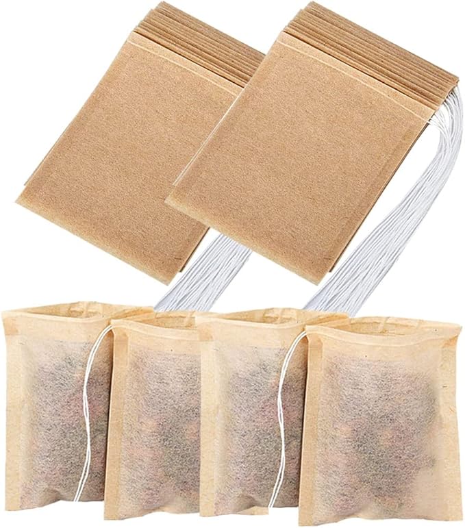 Tea Filter Bags with Free Tea Spoon, Safe & Natural Material, Disposable Tea Infuser for Loose Leaf Tea, Coffee, Spice, Herbs (200 PCS)