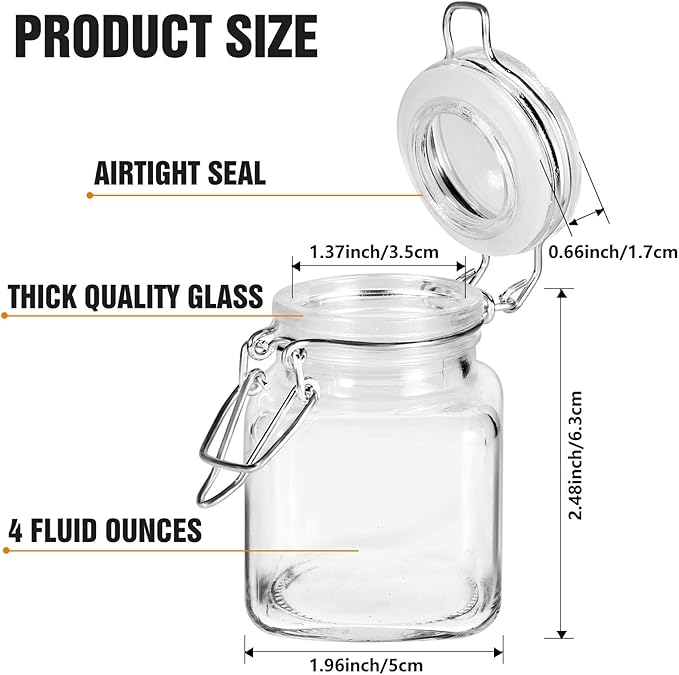 SPANLA Spice Jars, 24 Pack 4oz Small Glass Jars with Airtight Hinged Lid, With 24 Spice Labels & Silicone Funnels, Airtight Glass Jars for Spices, Condiments Herb Seasoning Art Craft Storage