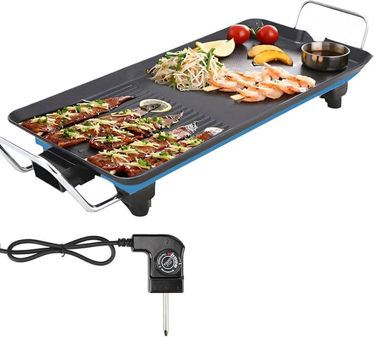 Indoor Electric Grill Non Stick Practical Multifunctional Stove Top Flat Griddle with Original Flavor for Indoor BBQ Hotpot Cooking (US)