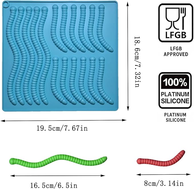 Gummy Candy Molds - 4Pcs Silicone Gummy Worm Molds wth 2pcs Dropper,Non-stick and Bpa Free for Mini Candy Chocolate Gummies Baking