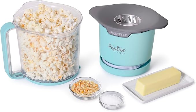 Presto 04811 PopLite My Munch Hot Air Popcorn Popper - Personal Sized,Built-In Serving Bowl,Compact Design,8 Cups,Blue,(Pack of 2)