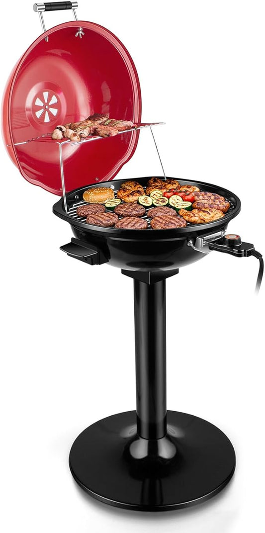 Electric Grill, Techwood Indoor/Outdoor Electric BBQ Grill, 1600W Portable Removable Stand Grill with Adjustable Heat & Drip Tray, Double Layer Design for Party, Patio & Backyard (Red)