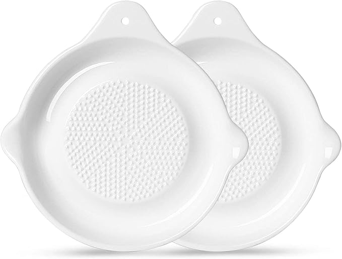 Ceramics Grater Plate for Ginger, Garlic, Onion, Cheese, Lemon, Chocolate, Vegetables and Fruits for Kitchen, Set of 2, White