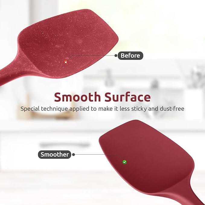 U-Taste Silicone Cooking Spoon Spatula: 480ºF Heat Resistant Food Grade 11.38" Flexible Rubber Kitchen Spoonula, Seamless Pastry Bowl Scraper for Mixing Stirring Scraping in Nonstick Cookware (Red)