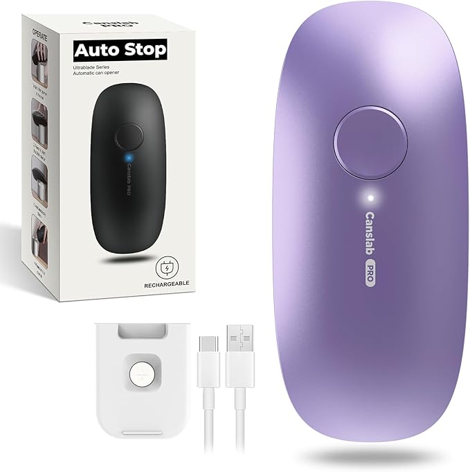 Canslab Ultrablade PRO Auto Stop Can Opener - Rechargeable Electric Can Opener for Kitchen for Seniors with Arthritis - One Touch Side Cut Opener, Smooth Edge, Lilac