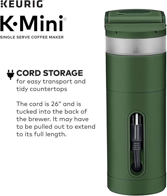 Keurig K-Mini Single Serve Coffee Maker with 6-12Oz Cup Sizes, Quick Brewing, and Removable Drip Tray (Evergreen, Renewed)