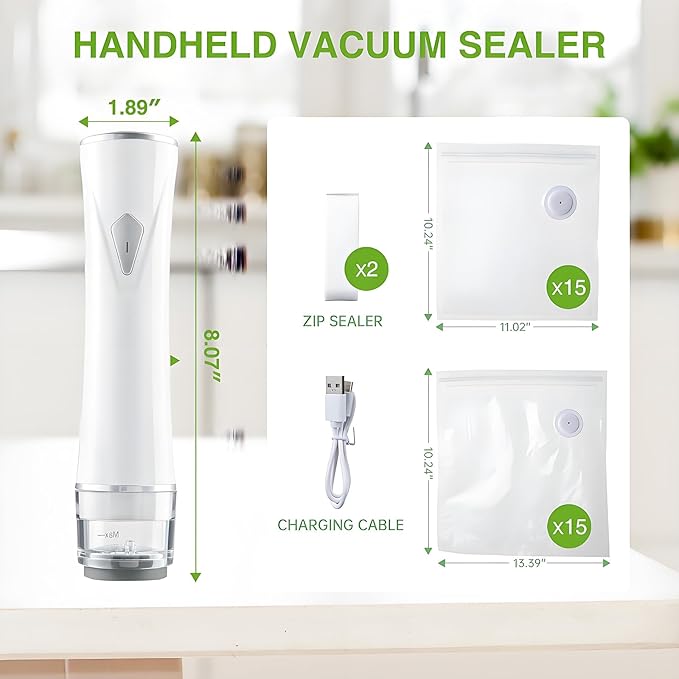 GuaziV Handheld Vacuum Sealer for Food – Portable USB-C Rechargeable, Spill-Proof Liquid & Sauce Sealing, 60kPa Strong Suction, Reusable BPA-Free Bags for Kitchen, Meal Prep, Camping & Travel