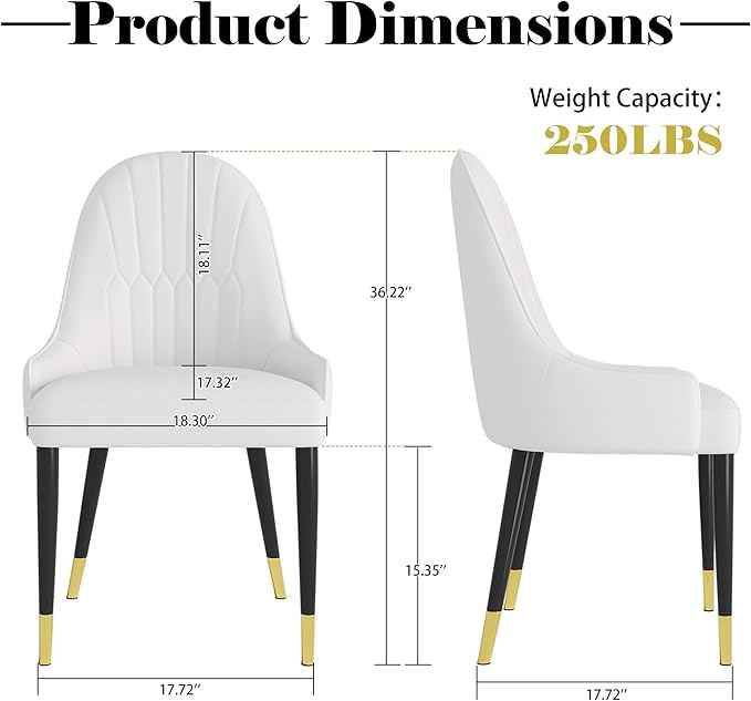 AF ARTISAN FURNITURE White Dining Chairs Set of 2 with High Backs Mid Century Modern Kitchen Dining Room Chairs PU Faux Leather Upholstered Large Padded Accent Chair with Legs