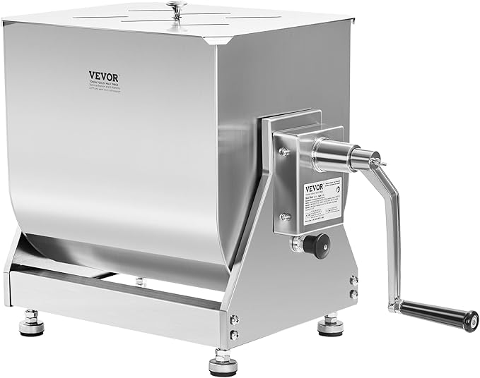 VEVOR Manual Meat Mixer, 15 Pound Capacity Tilt Tank Meat Mixer, Stainless Steel Meat Processing Equipment, Sausage Mixer Machine with Lid and Handle, Ground Beef Hand Mixer, Silver